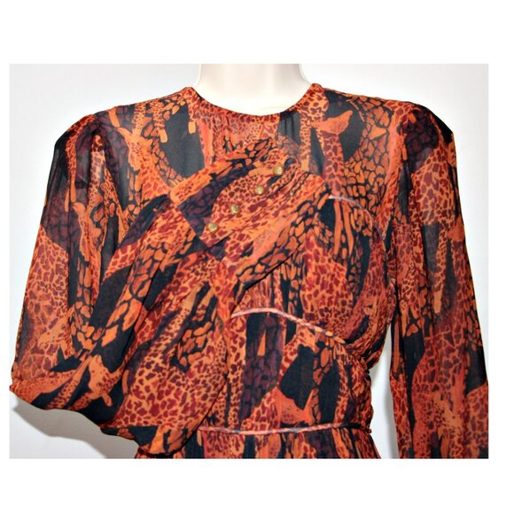 Farm Rio Giraffes Puff Sleeve Corset Piping Tiered Maxi Dress in Orange  S  $315 - Picture 12 of 16